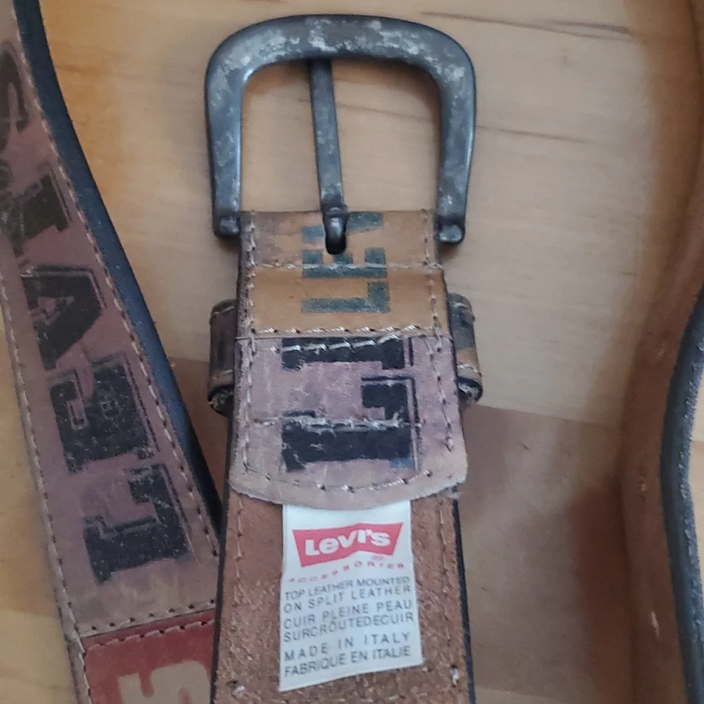 Levi's Brown Leather Belt with Red and Blue Panel Logos